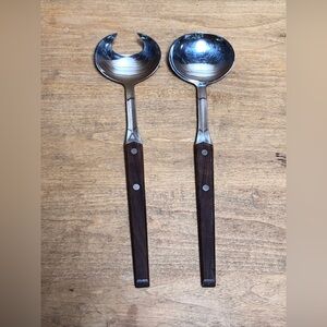 WMF CROMARGAN Wood & Stainless Steel Salad Fork & Spoon Serving Utensils Set MCM